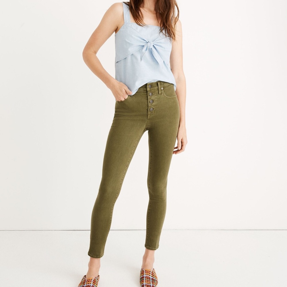 Madewell 9” High Rise Skinny Crop Jeans Button Front Size 27 Garment Dyed